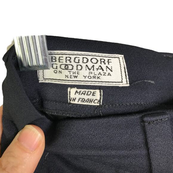 Bergdorf Goodman Pants Wns Sz 8 Blue Black Wool Pleated Front Trouser Classic - Picture 2 of 8